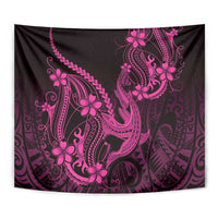 Pink Black Aloha Hawaii Tapestry Polynesian Shark Tattoo With Plumeria - Polynesian Pride