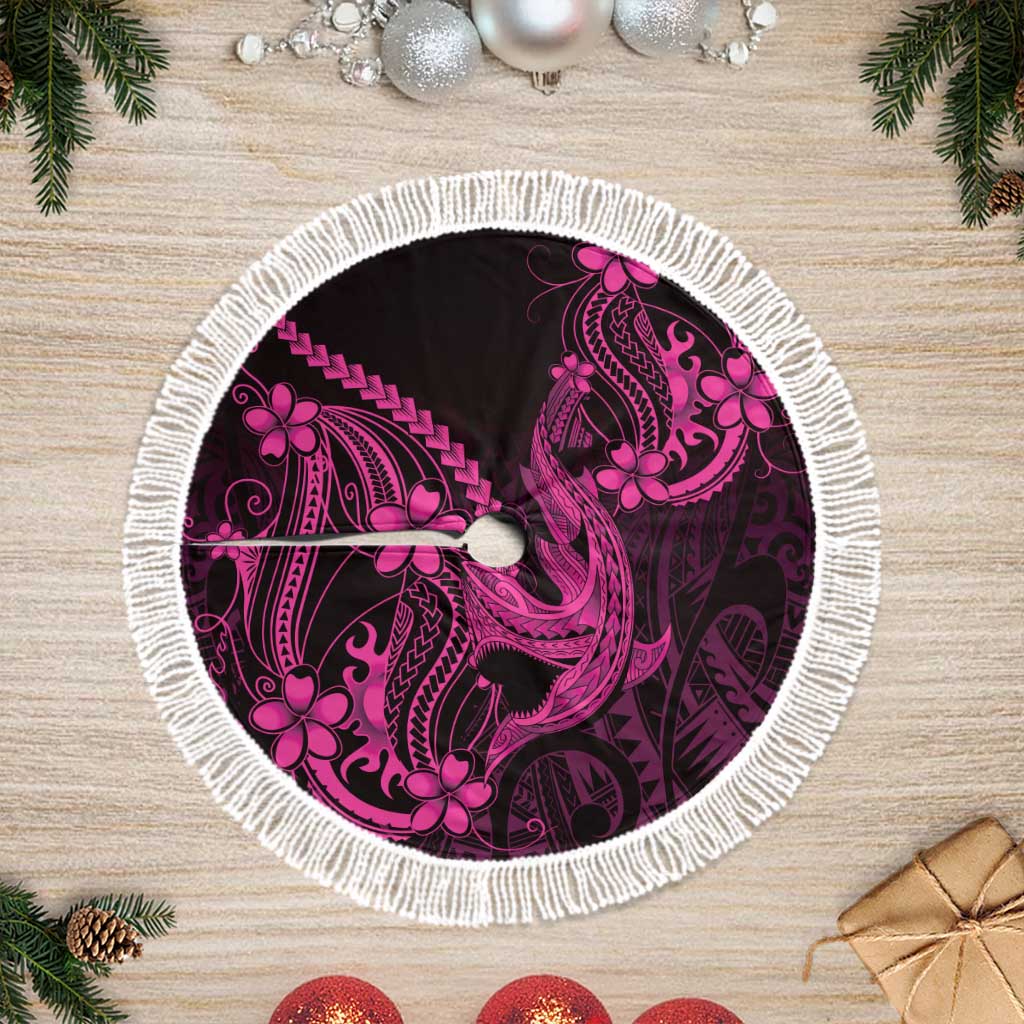 Pink Black Aloha Hawaii Tree Skirt Polynesian Shark Tattoo With Plumeria LT14 Fringed Pink - Polynesian Pride