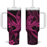 Pink Black Aloha Hawaii Tumbler With Handle Polynesian Shark Tattoo With Plumeria - Polynesian Pride
