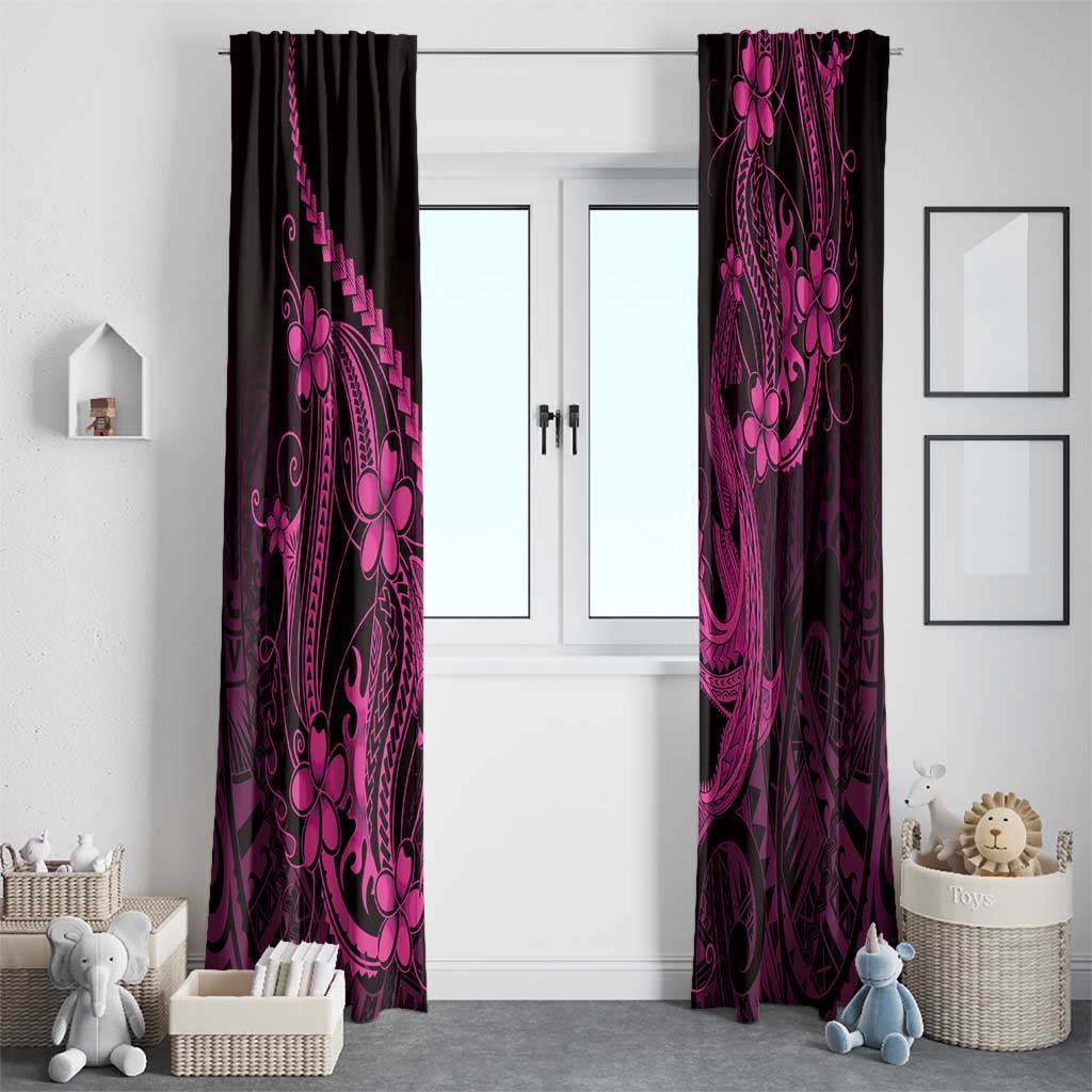 Pink Black Aloha Hawaii Window Curtain Polynesian Shark Tattoo With Plumeria - Polynesian Pride