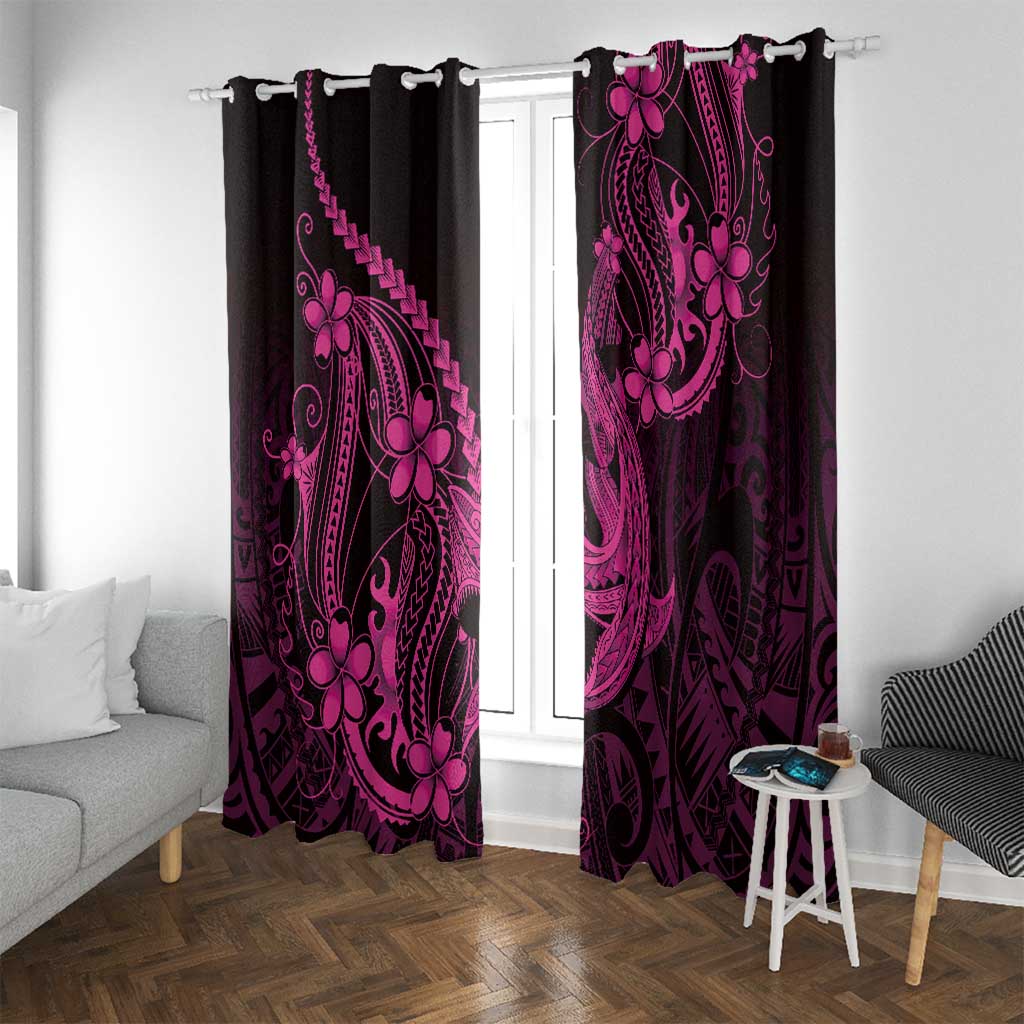 Pink Black Aloha Hawaii Window Curtain Polynesian Shark Tattoo With Plumeria - Polynesian Pride