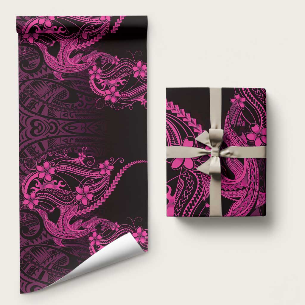 Pink Black Aloha Hawaii Wrapping Paper Polynesian Shark Tattoo With Plumeria LT14 58" × 23" Pink - Polynesian Pride