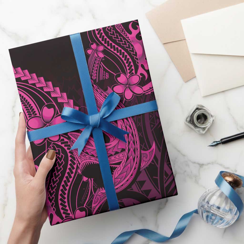 Pink Black Aloha Hawaii Wrapping Paper Polynesian Shark Tattoo With Plumeria LT14 - Polynesian Pride