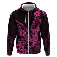 Pink Black Aloha Hawaii Zip Hoodie Polynesian Shark Tattoo With Plumeria LT14 Zip Hoodie Pink - Polynesian Pride