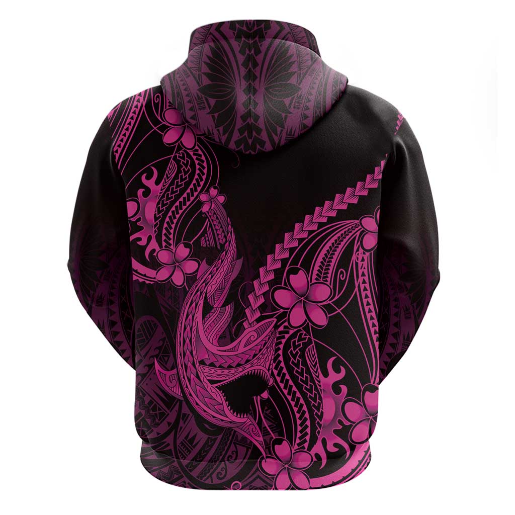 Pink Black Aloha Hawaii Zip Hoodie Polynesian Shark Tattoo With Plumeria LT14 - Polynesian Pride