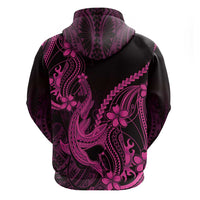 Pink Black Aloha Hawaii Zip Hoodie Polynesian Shark Tattoo With Plumeria LT14 - Polynesian Pride