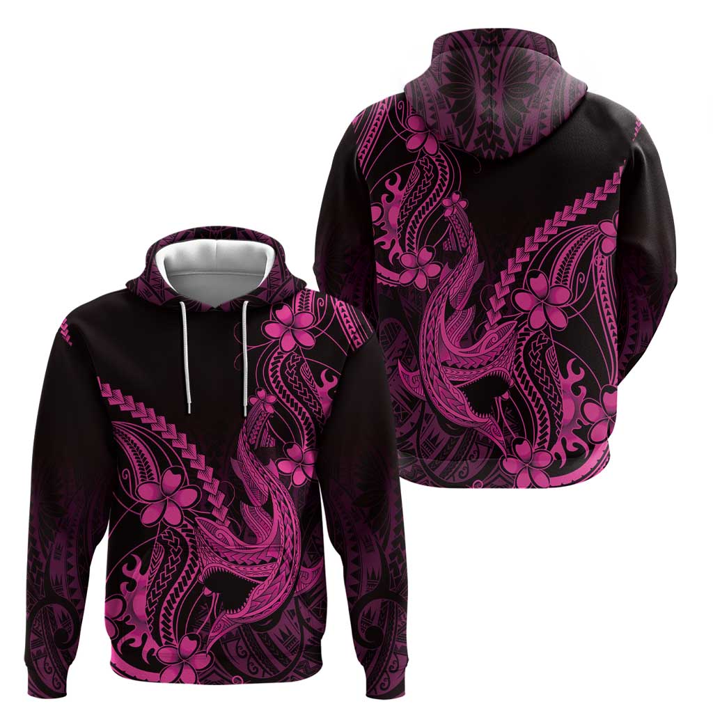 Pink Black Aloha Hawaii Zip Hoodie Polynesian Shark Tattoo With Plumeria LT14 - Polynesian Pride