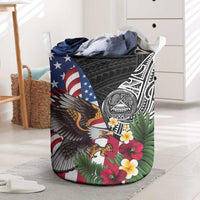 United States and American Samoa Laundry Basket USA Flag Eagle With Seal Tropical Flowers LT14 Black - Polynesian Pride