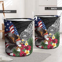 United States and American Samoa Laundry Basket USA Flag Eagle With Seal Tropical Flowers LT14 - Polynesian Pride