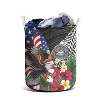 United States and American Samoa Laundry Basket USA Flag Eagle With Seal Tropical Flowers LT14 - Polynesian Pride