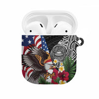 United States and American Samoa AirPods Case USA Flag Eagle With Seal Tropical Flowers LT14 Black - Polynesian Pride