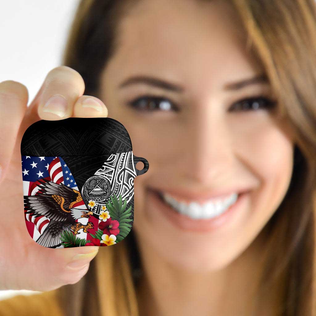 United States and American Samoa AirPods Case USA Flag Eagle With Seal Tropical Flowers LT14 - Polynesian Pride