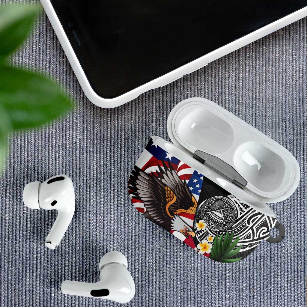 United States and American Samoa AirPods Case USA Flag Eagle With Seal Tropical Flowers LT14 - Polynesian Pride