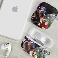 United States and American Samoa AirPods Case USA Flag Eagle With Seal Tropical Flowers LT14 - Polynesian Pride
