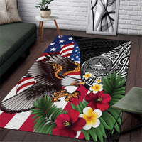 United States and American Samoa Area Rug USA Flag Eagle With Seal Tropical Flowers LT14 Black - Polynesian Pride