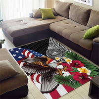 United States and American Samoa Area Rug USA Flag Eagle With Seal Tropical Flowers LT14 - Polynesian Pride