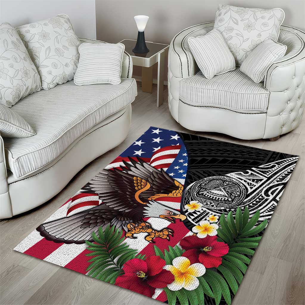 United States and American Samoa Area Rug USA Flag Eagle With Seal Tropical Flowers LT14 - Polynesian Pride