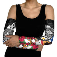 United States and American Samoa Arm Sleeves USA Flag Eagle With Seal Tropical Flowers LT14 - Polynesian Pride
