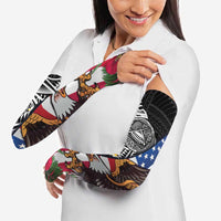 United States and American Samoa Arm Sleeves USA Flag Eagle With Seal Tropical Flowers LT14 - Polynesian Pride