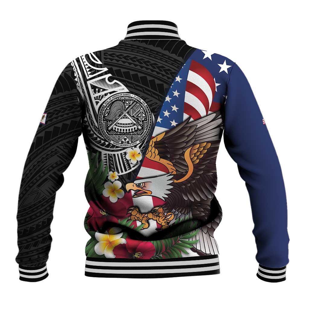 United States and American Samoa Baseball Jacket USA Flag Eagle With Seal Tropical Flowers LT14 - Polynesian Pride