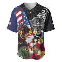 United States and American Samoa Baseball Jersey USA Flag Eagle With Seal Tropical Flowers LT14 Black - Polynesian Pride