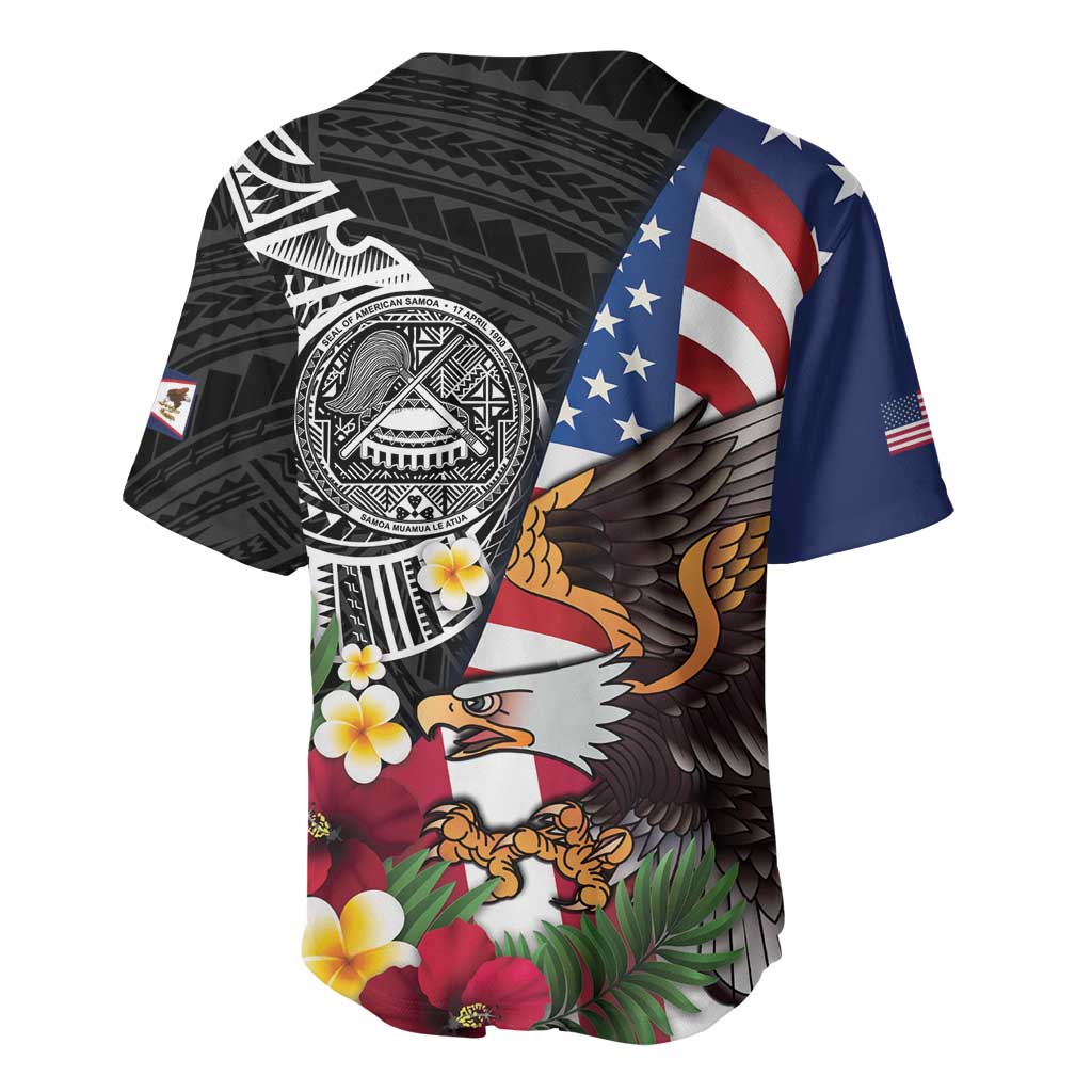 United States and American Samoa Baseball Jersey USA Flag Eagle With Seal Tropical Flowers LT14 - Polynesian Pride