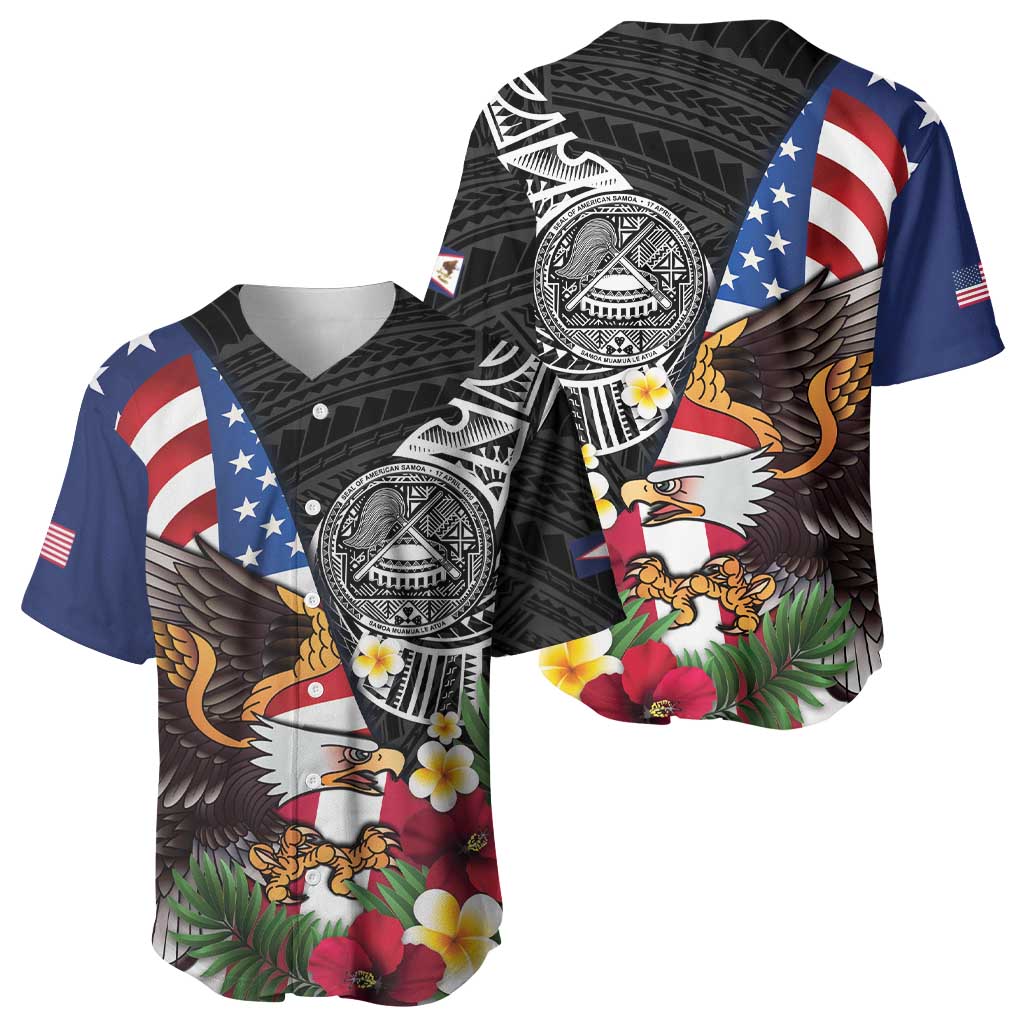 United States and American Samoa Baseball Jersey USA Flag Eagle With Seal Tropical Flowers LT14 - Polynesian Pride