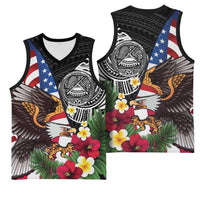 United States and American Samoa Basketball Jersey USA Flag Eagle With Seal Tropical Flowers LT14 - Polynesian Pride