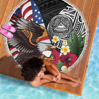 United States and American Samoa Beach Blanket USA Flag Eagle With Seal Tropical Flowers LT14 - Polynesian Pride
