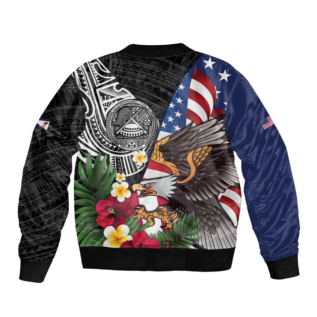 United States and American Samoa Bomber Jacket USA Flag Eagle With Seal Tropical Flowers