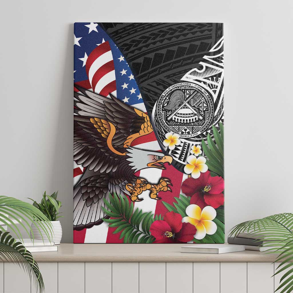 United States and American Samoa Canvas Wall Art USA Flag Eagle With Seal Tropical Flowers LT14 - Polynesian Pride