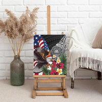United States and American Samoa Canvas Wall Art USA Flag Eagle With Seal Tropical Flowers LT14 - Polynesian Pride