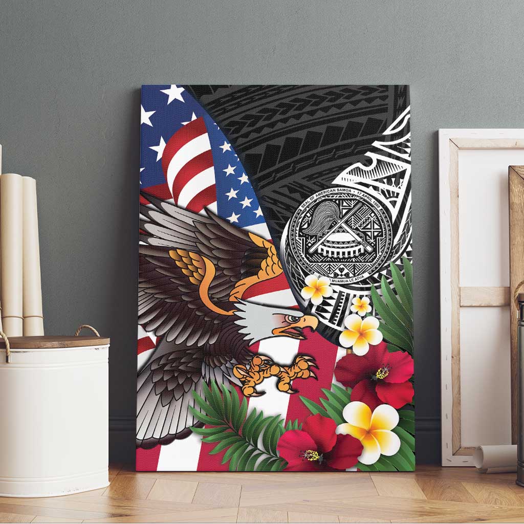 United States and American Samoa Canvas Wall Art USA Flag Eagle With Seal Tropical Flowers LT14 - Polynesian Pride
