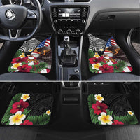 United States and American Samoa Car Mats USA Flag Eagle With Seal Tropical Flowers LT14 Set 4pcs Black - Polynesian Pride