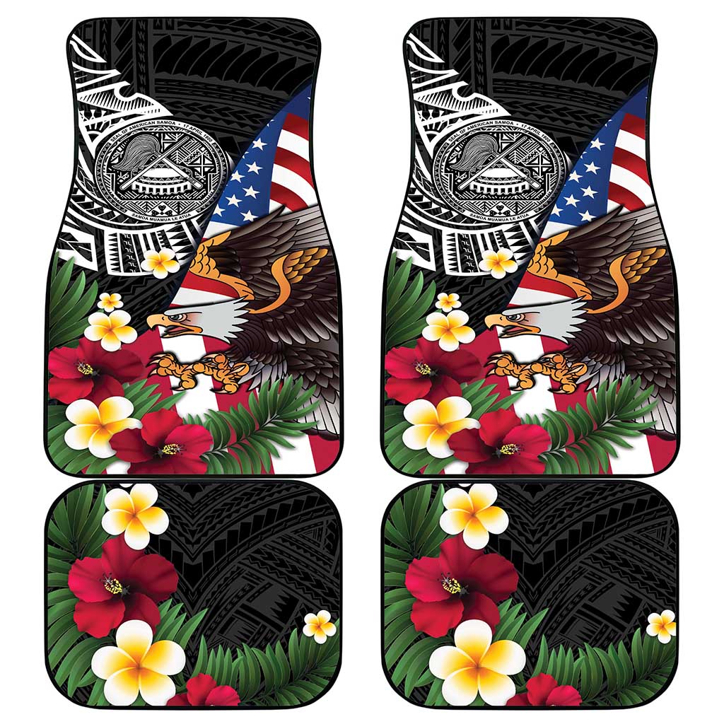 United States and American Samoa Car Mats USA Flag Eagle With Seal Tropical Flowers LT14 - Polynesian Pride