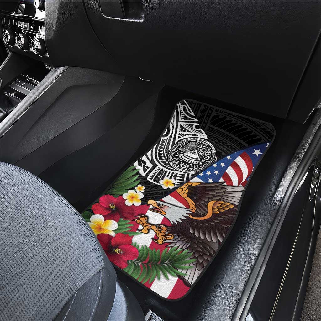 United States and American Samoa Car Mats USA Flag Eagle With Seal Tropical Flowers LT14 - Polynesian Pride
