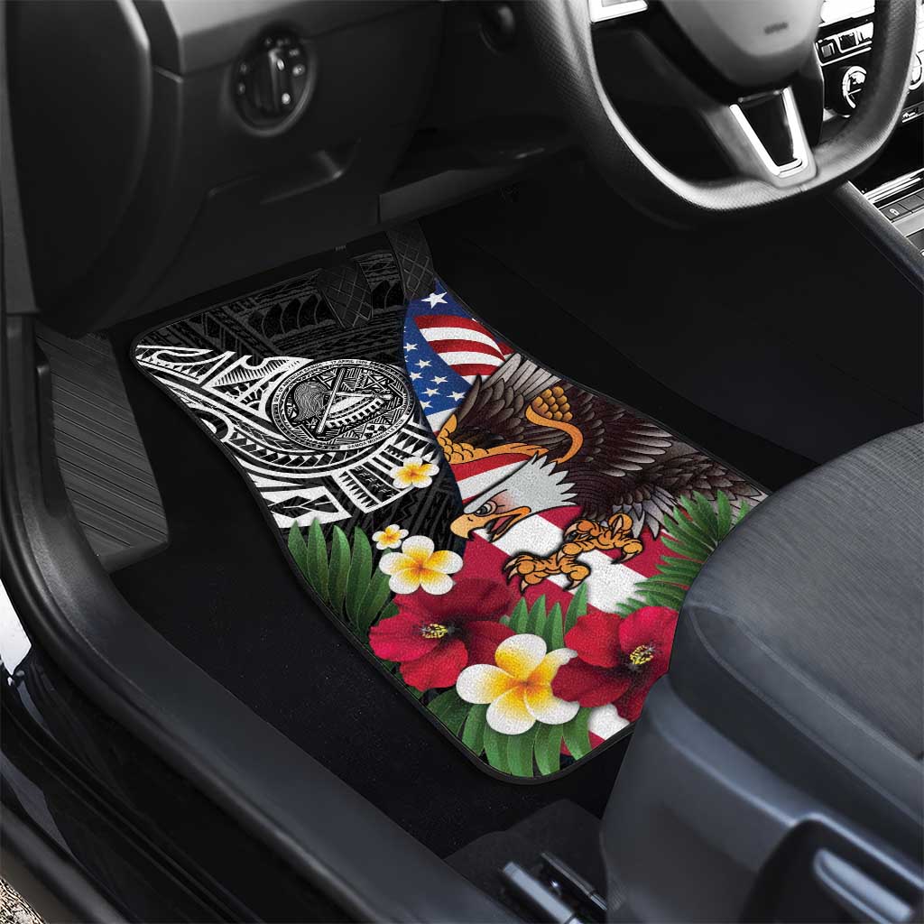 United States and American Samoa Car Mats USA Flag Eagle With Seal Tropical Flowers LT14 - Polynesian Pride