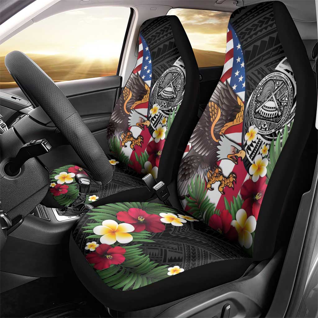 United States and American Samoa Car Seat Cover USA Flag Eagle With Seal Tropical Flowers LT14 - Polynesian Pride