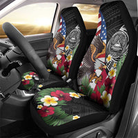 United States and American Samoa Car Seat Cover USA Flag Eagle With Seal Tropical Flowers LT14 - Polynesian Pride