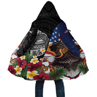 United States and American Samoa Cloak USA Flag Eagle With Seal Tropical Flowers LT14 Unisex Black - Polynesian Pride