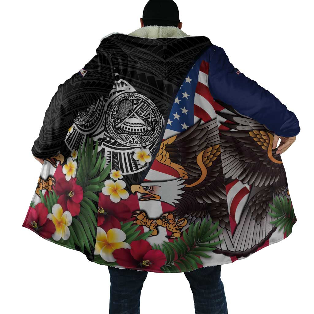 United States and American Samoa Cloak USA Flag Eagle With Seal Tropical Flowers LT14 - Polynesian Pride