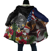 United States and American Samoa Cloak USA Flag Eagle With Seal Tropical Flowers LT14 - Polynesian Pride