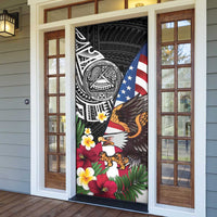 United States and American Samoa Door Cover USA Flag Eagle With Seal Tropical Flowers LT14 - Polynesian Pride