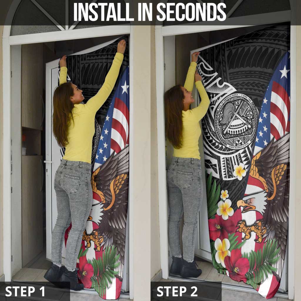 United States and American Samoa Door Cover USA Flag Eagle With Seal Tropical Flowers LT14 - Polynesian Pride