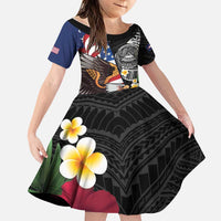 United States and American Samoa Family Matching Mermaid Dress and Hawaiian Shirt USA Flag Eagle With Seal Tropical Flowers