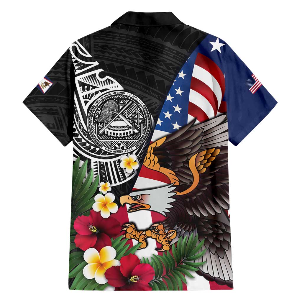 United States and American Samoa Family Matching Summer Maxi Dress and Hawaiian Shirt USA Flag Eagle With Seal Tropical Flowers