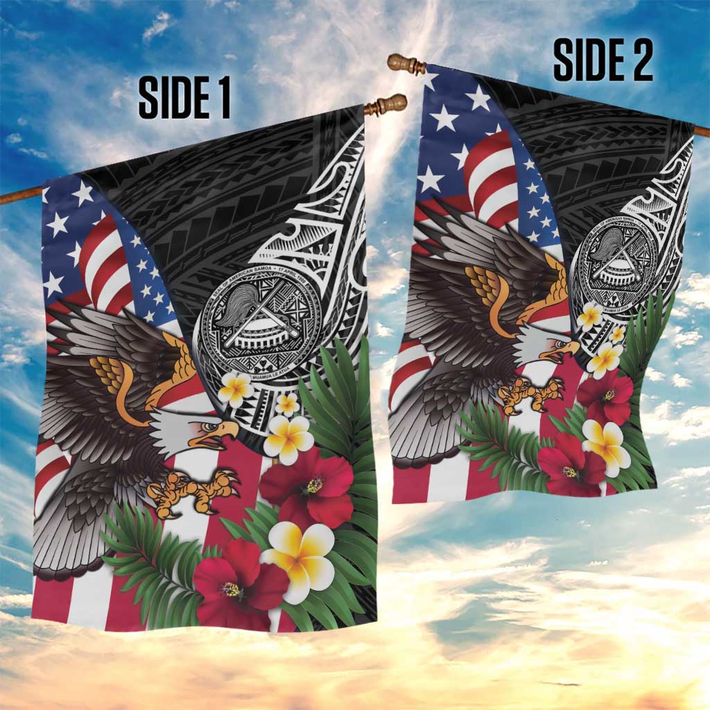 United States and American Samoa Garden Flag USA Flag Eagle With Seal Tropical Flowers LT14 - Polynesian Pride