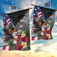 United States and American Samoa Garden Flag USA Flag Eagle With Seal Tropical Flowers LT14 - Polynesian Pride