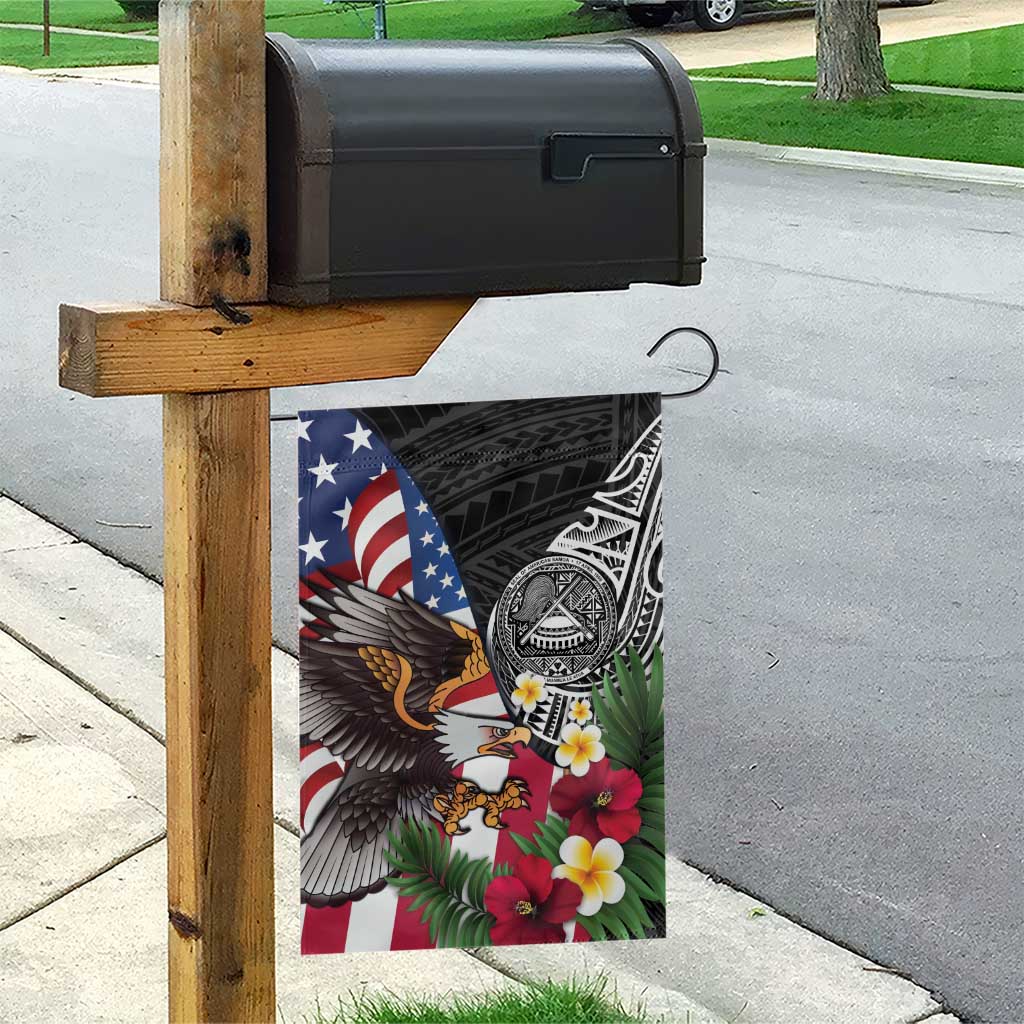 United States and American Samoa Garden Flag USA Flag Eagle With Seal Tropical Flowers LT14 - Polynesian Pride