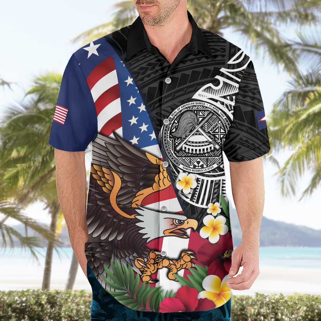 United States and American Samoa Hawaiian Shirt USA Flag Eagle With Seal Tropical Flowers LT14 - Polynesian Pride